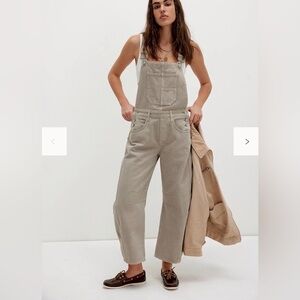 Free People We The Free Good Luck Barrel Overalls Large Color: Cobblestone NWT